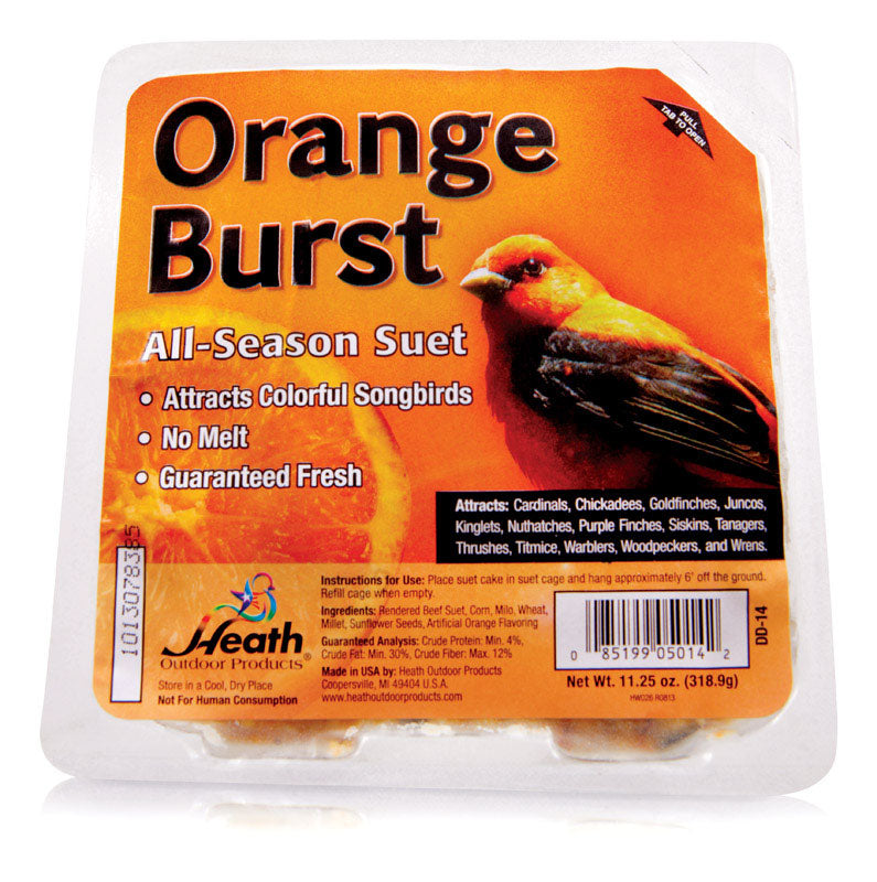 Heath Orange Burst Songbird Suet Beef Suet 11.25 oz. (Pack of 12)