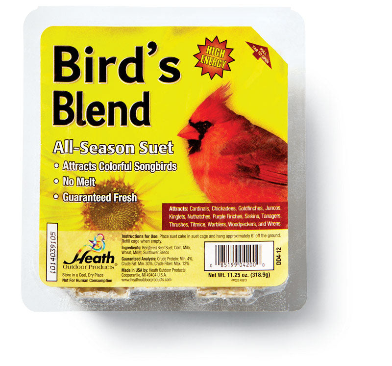 Heath Bird's Blend Songbird Suet Beef Suet 11.25 oz. (Pack of 12)