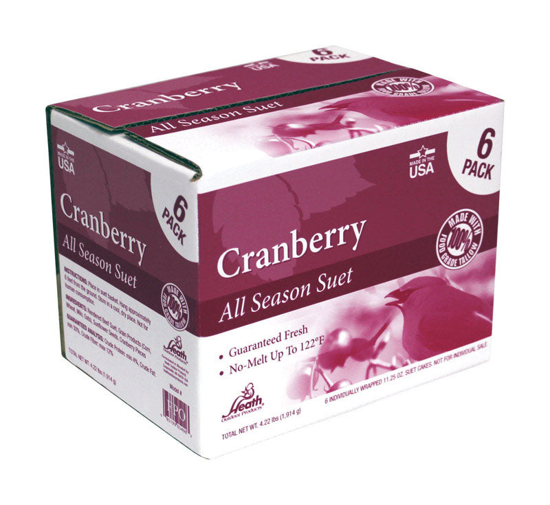 Heath  Cranberry 6-Pack  Assorted Species  Wild Bird Food  Beef Suet  11.25 oz.