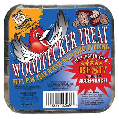 C&S Products Woodpecker Treat Assorted Species Wild Bird Food Beef Suet 11 oz. (Pack of 12)